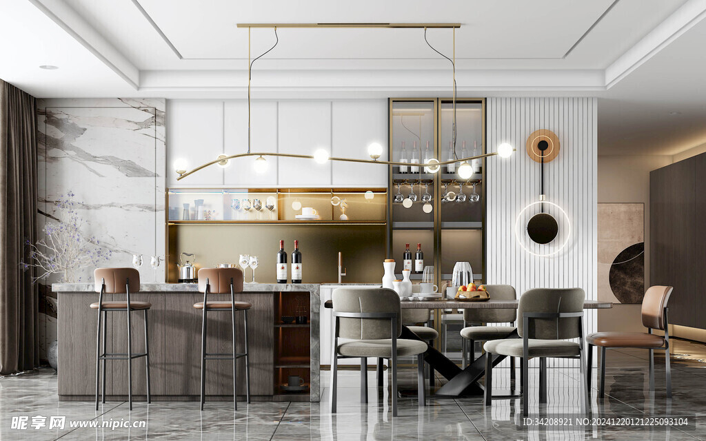 现代简约极简风格餐厅圆桌餐边柜