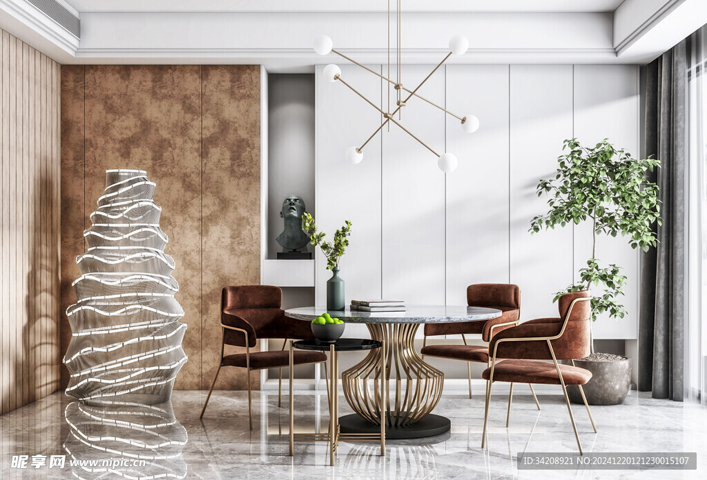 现代简约极简风格餐厅圆桌餐边柜