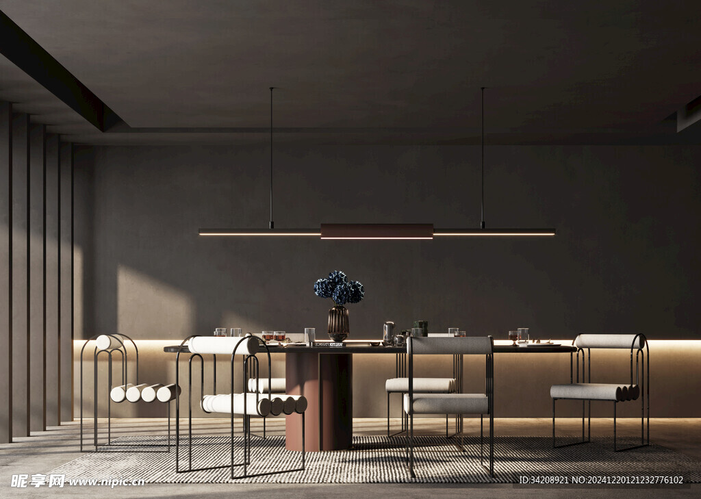 现代简约极简风格餐厅圆桌餐边柜