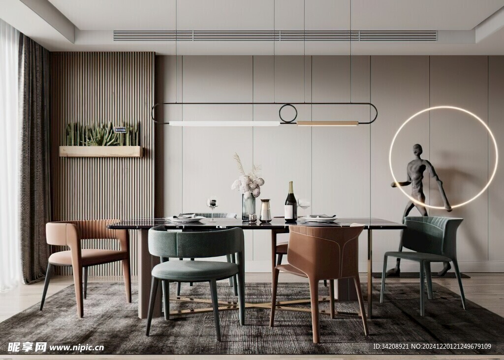 现代简约极简风格餐厅圆桌餐边柜