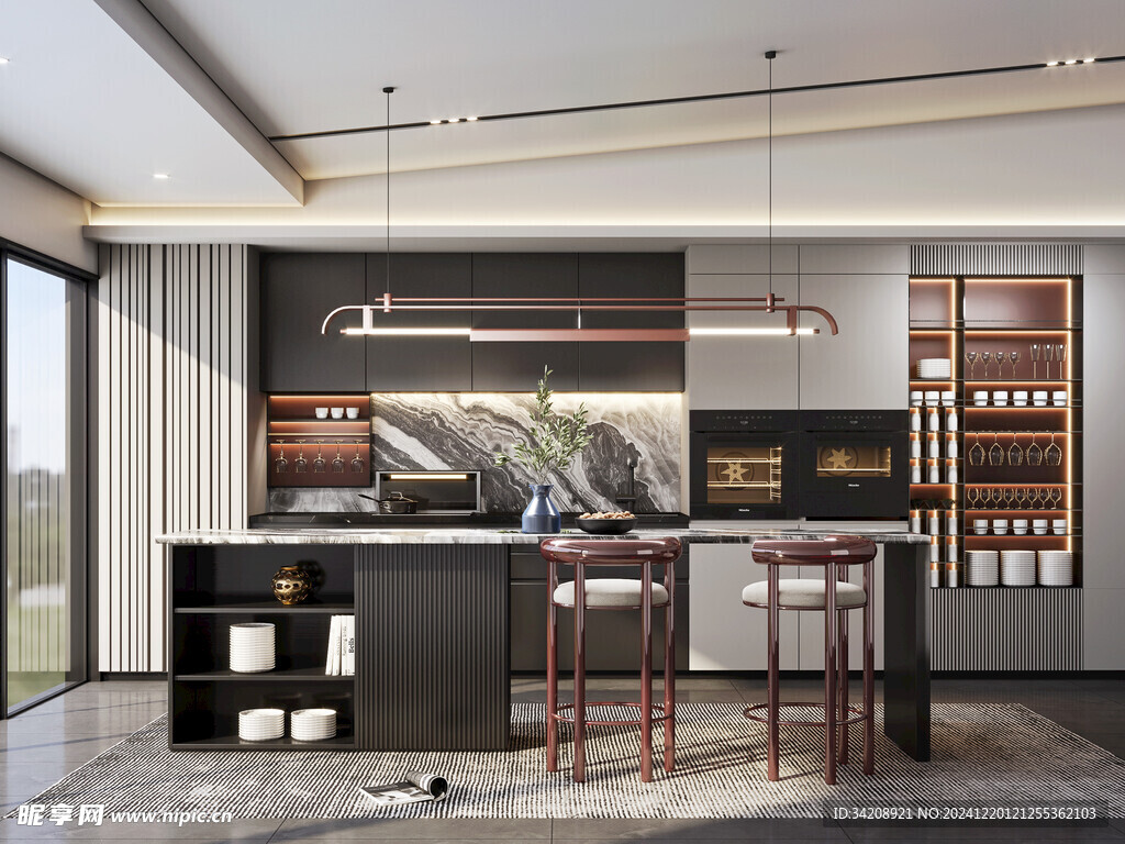 现代简约极简风格餐厅圆桌餐边柜