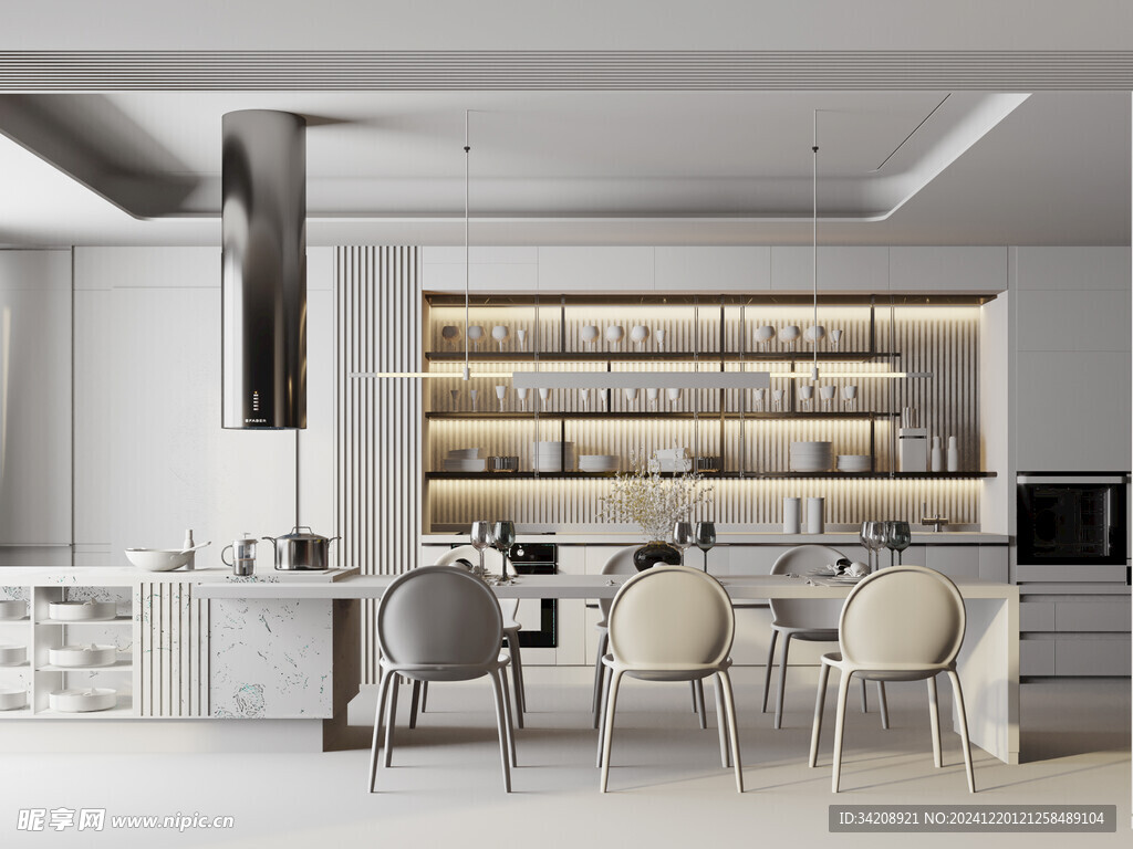 现代简约极简风格餐厅圆桌餐边柜