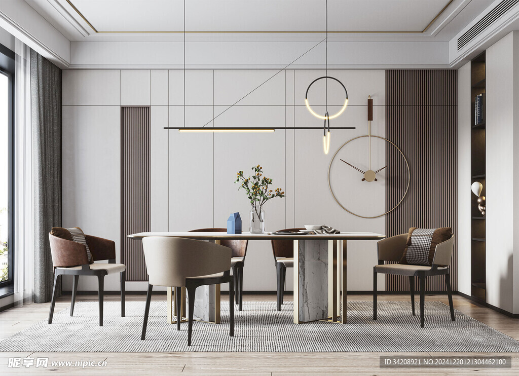 现代简约极简风格餐厅圆桌餐边柜