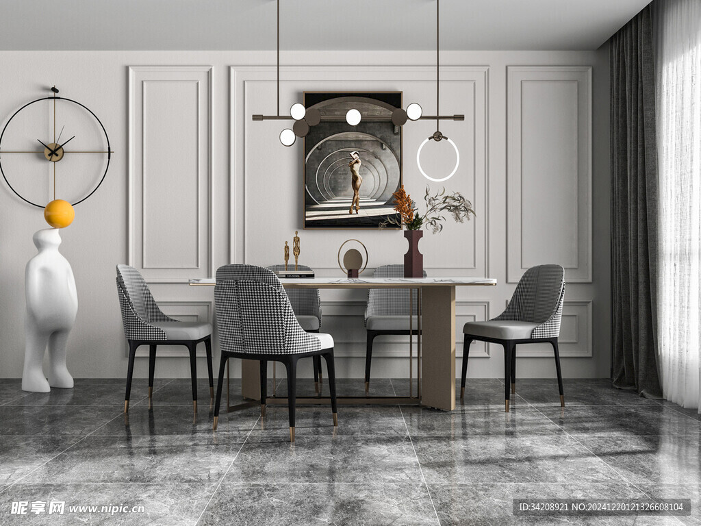 现代简约极简风格餐厅圆桌餐边柜