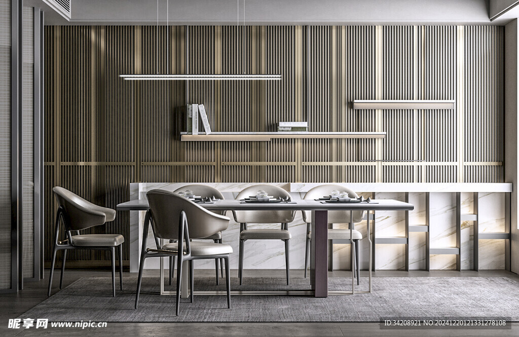 现代简约极简风格餐厅圆桌餐边柜