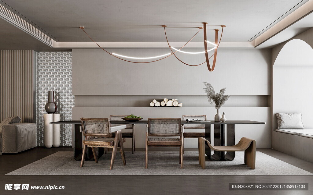 现代简约极简风格餐厅圆桌餐边柜