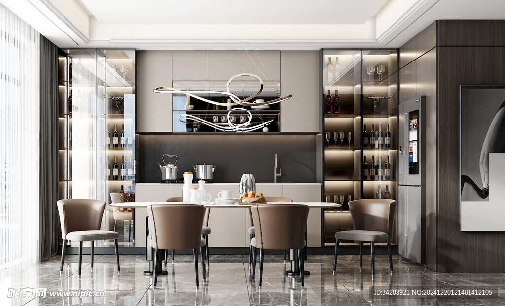 现代简约极简风格餐厅圆桌餐边柜