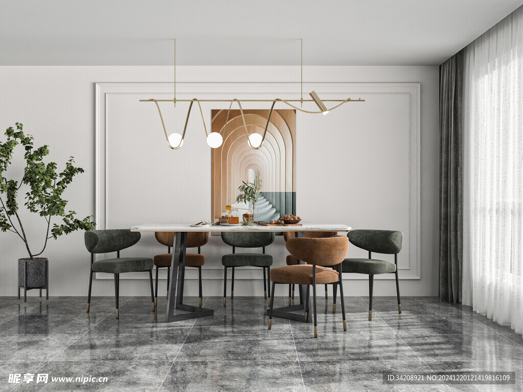 现代简约极简风格餐厅圆桌餐边柜