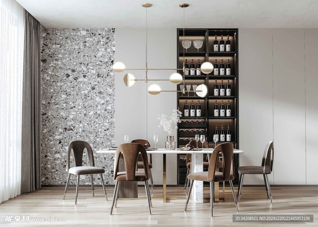 现代简约极简风格餐厅圆桌餐边柜