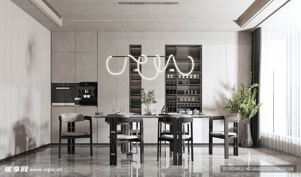 现代简约极简风格餐厅圆桌餐边柜