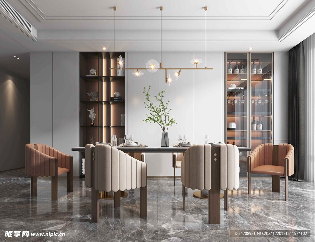 现代简约极简风格餐厅圆桌餐边柜