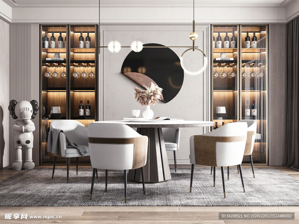 现代简约极简风格餐厅圆桌餐边柜