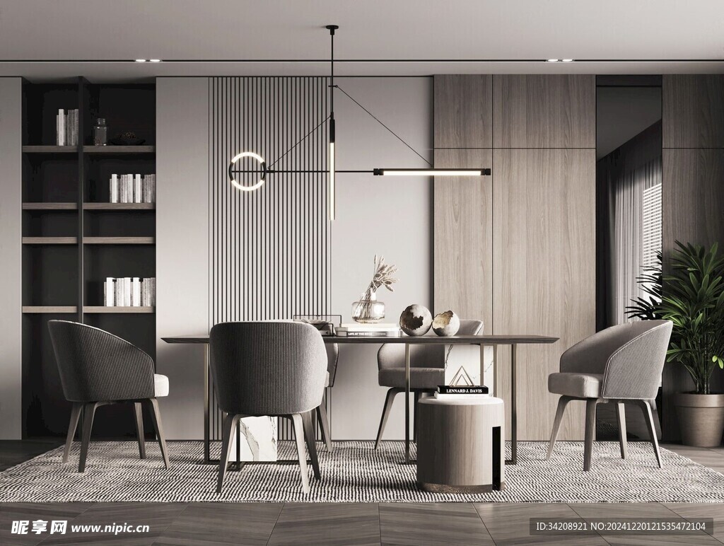 现代简约极简风格餐厅圆桌餐边柜