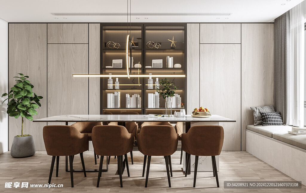 现代简约极简风格餐厅圆桌餐边柜