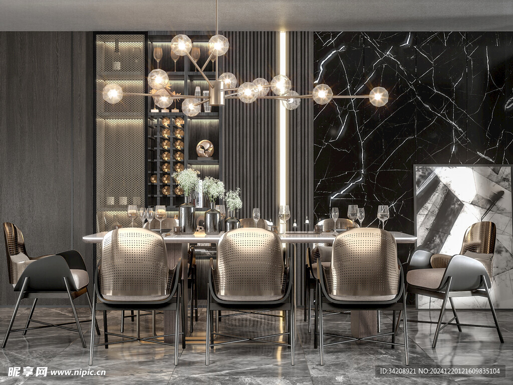 现代简约极简风格餐厅圆桌餐边柜