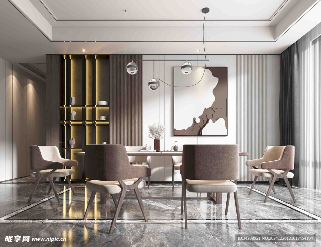 现代简约极简风格餐厅圆桌餐边柜