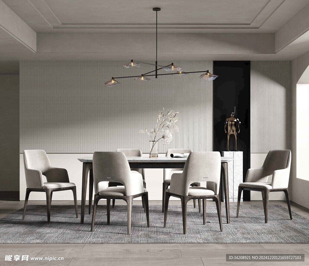 现代简约极简风格餐厅圆桌餐边柜