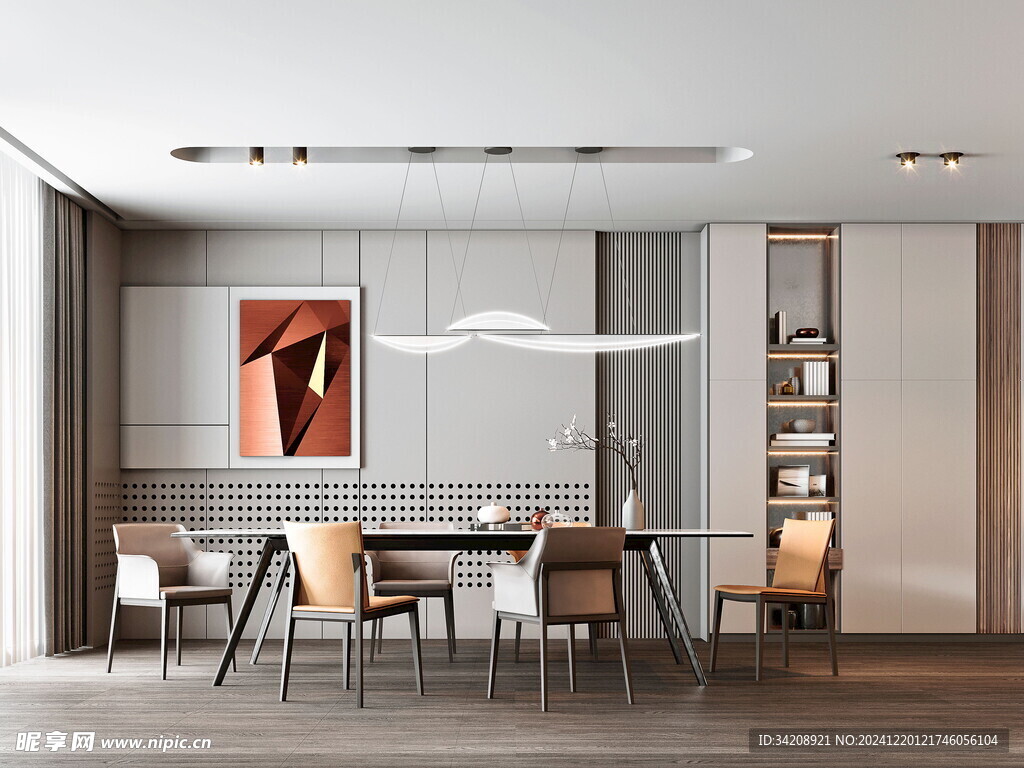 现代简约极简风格餐厅圆桌餐边柜