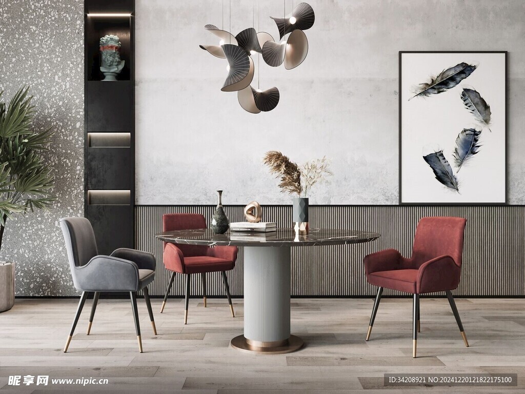 现代简约极简风格餐厅圆桌餐边柜