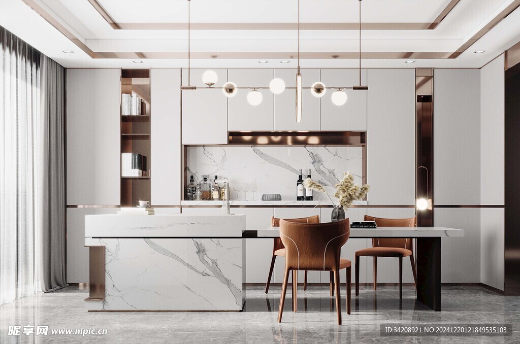 现代简约极简风格餐厅圆桌餐边柜