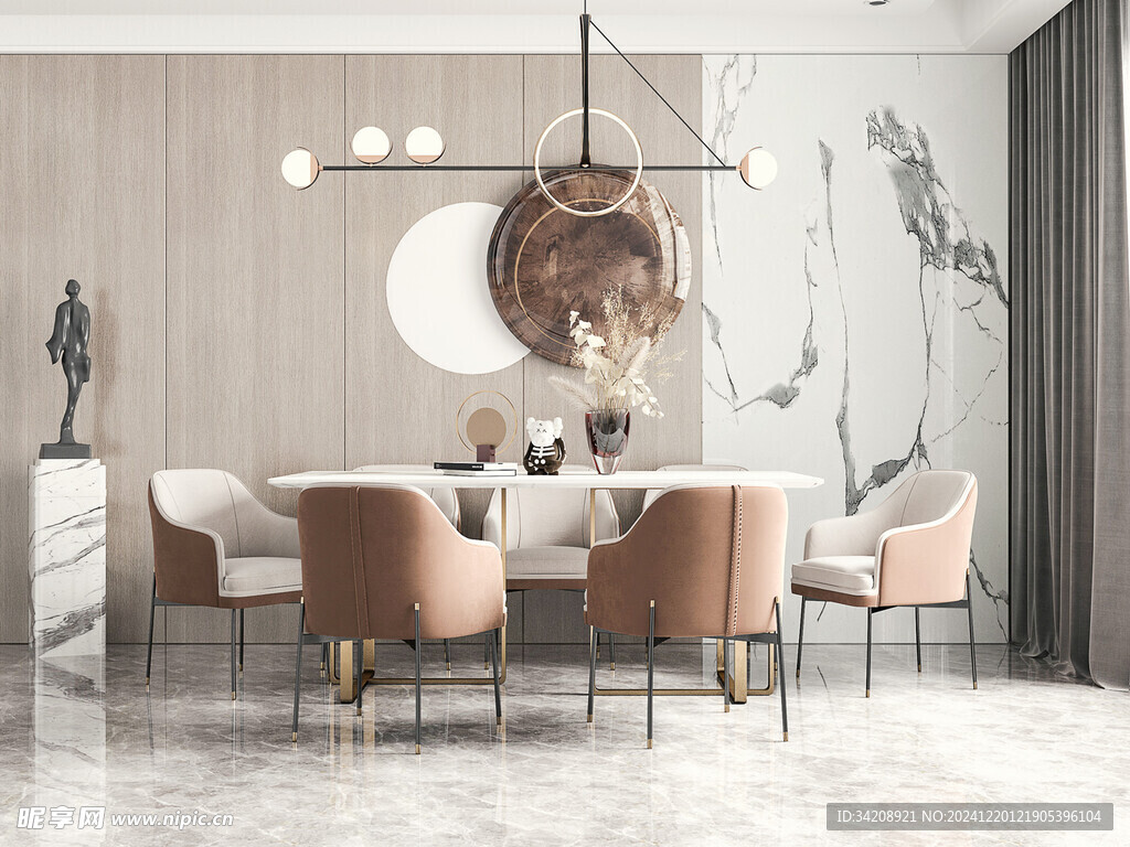 现代简约极简风格餐厅圆桌餐边柜