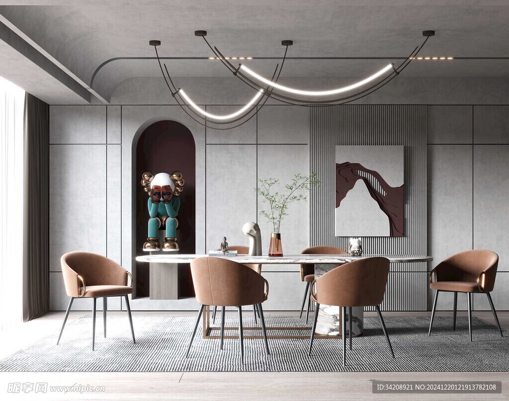 现代简约极简风格餐厅圆桌餐边柜