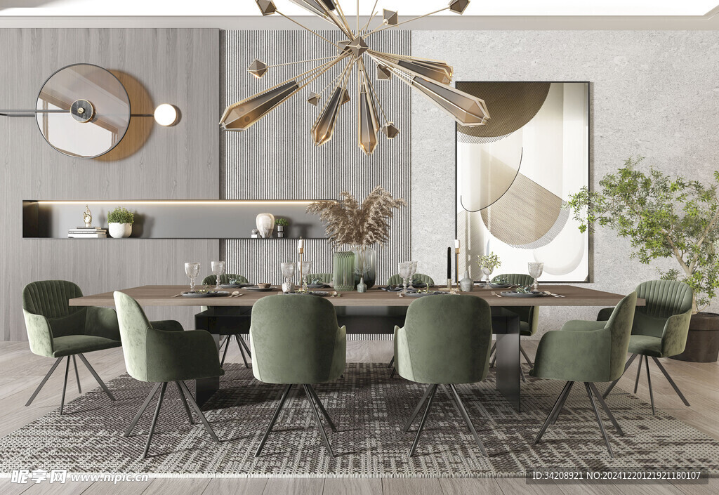 现代简约极简风格餐厅圆桌餐边柜