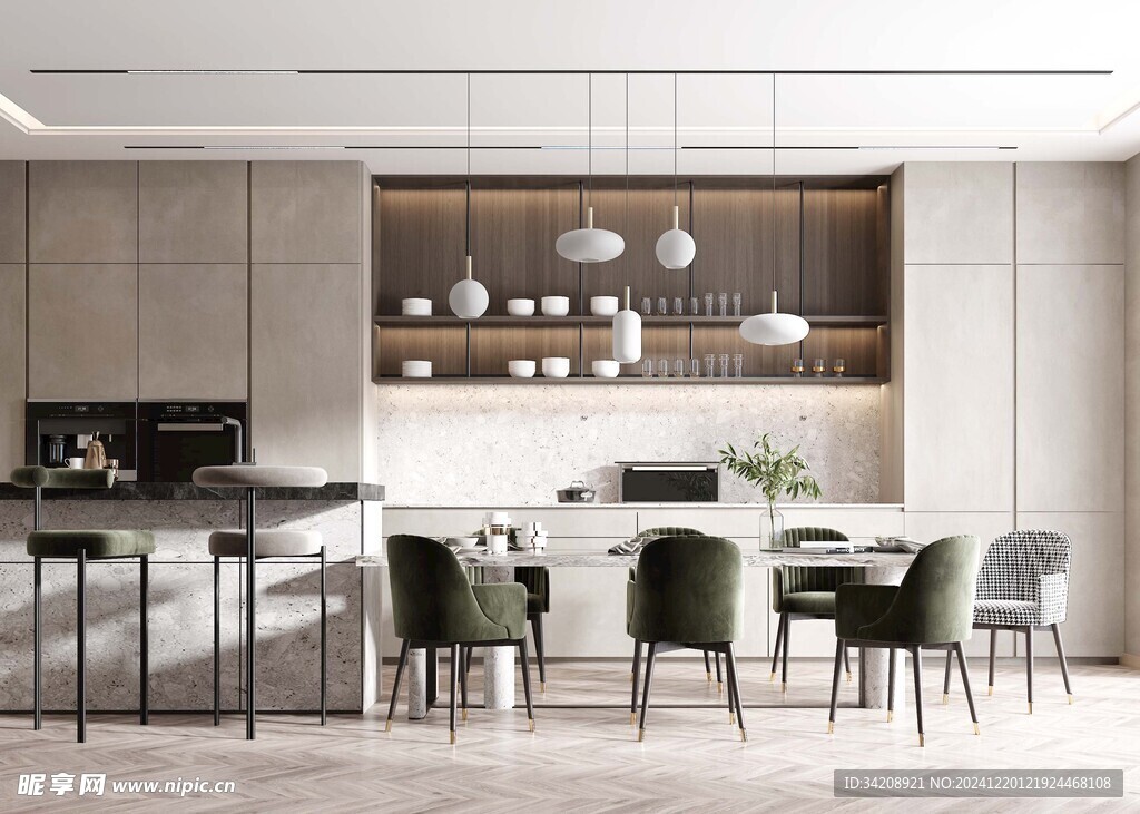 现代简约极简风格餐厅圆桌餐边柜