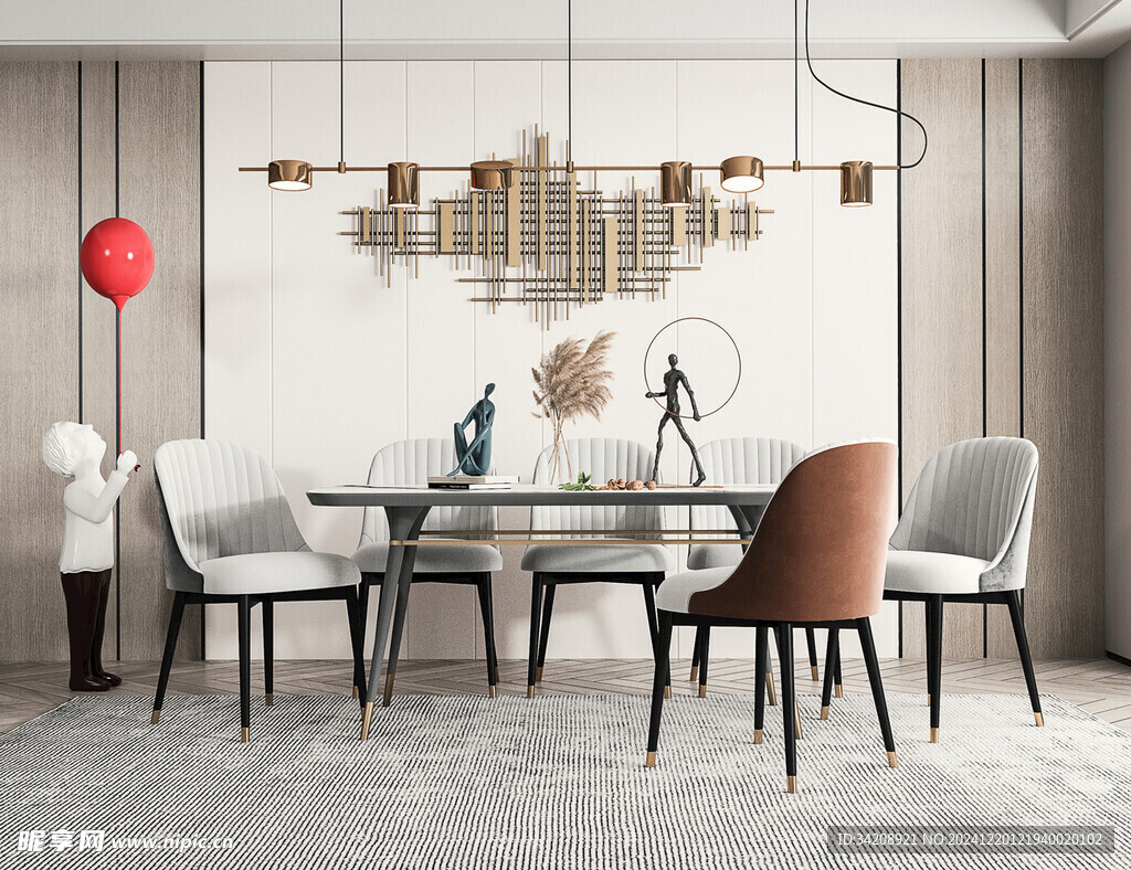 现代简约极简风格餐厅圆桌餐边柜