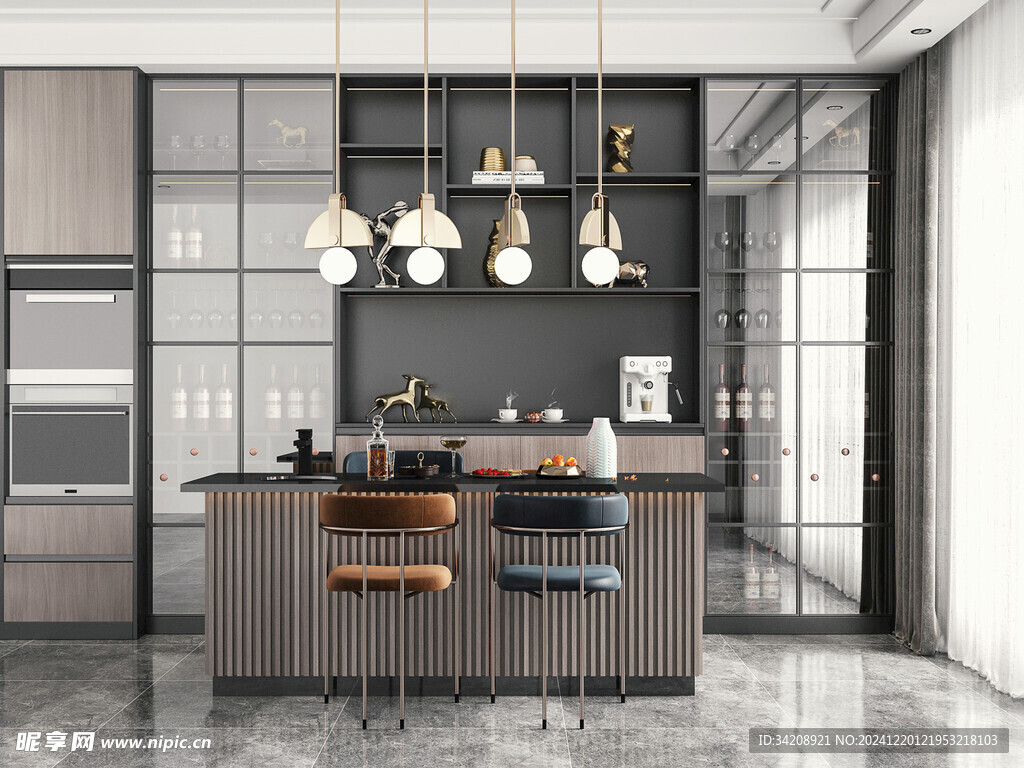 现代简约极简风格餐厅圆桌餐边柜