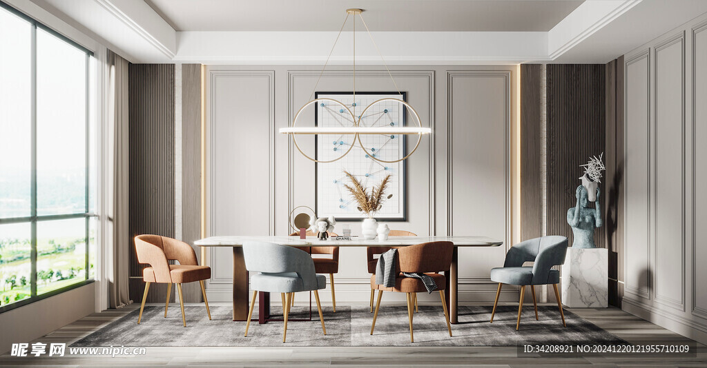 现代简约极简风格餐厅圆桌餐边柜