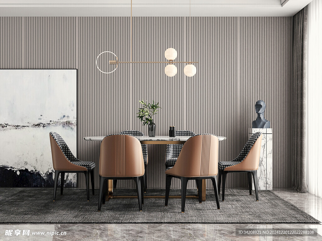 现代简约极简风格餐厅圆桌餐边柜