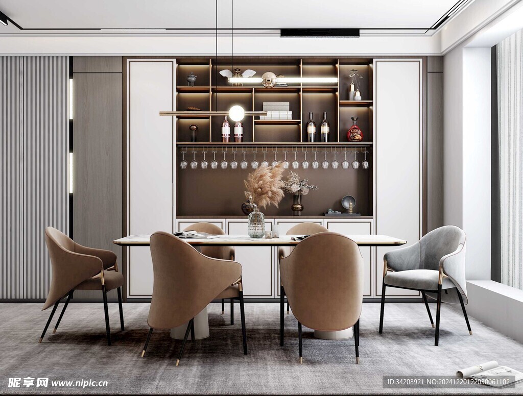 现代简约极简风格餐厅圆桌餐边柜