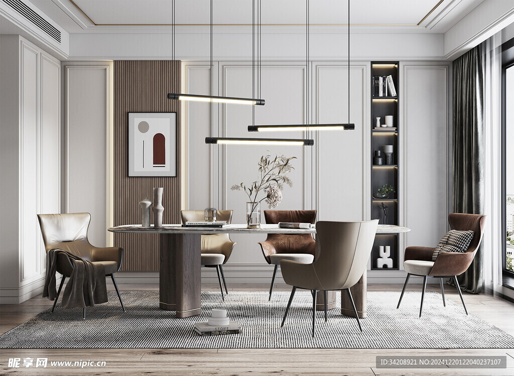 现代简约极简风格餐厅圆桌餐边柜