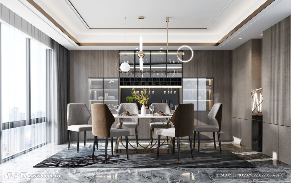 现代简约极简风格餐厅圆桌餐边柜