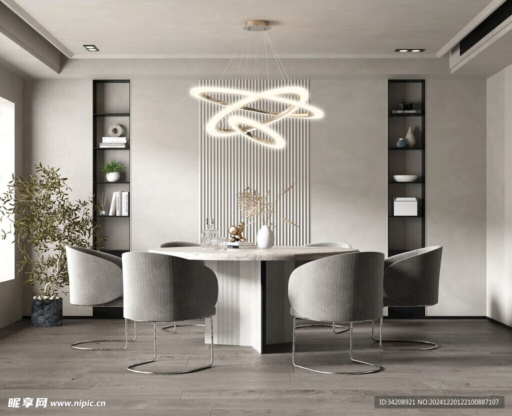 现代简约极简风格餐厅圆桌餐边柜