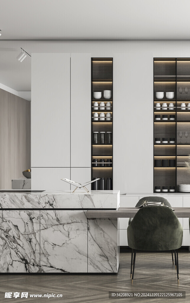 现代简约极简风格餐厅圆桌餐边柜