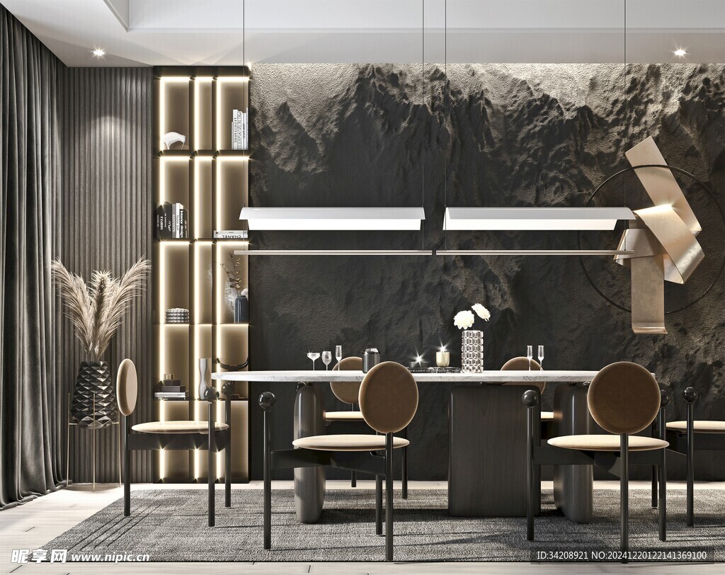 现代简约极简风格餐厅圆桌餐边柜