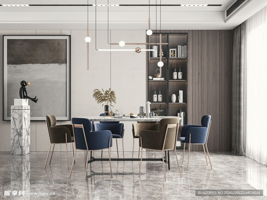 现代简约极简风格餐厅圆桌餐边柜