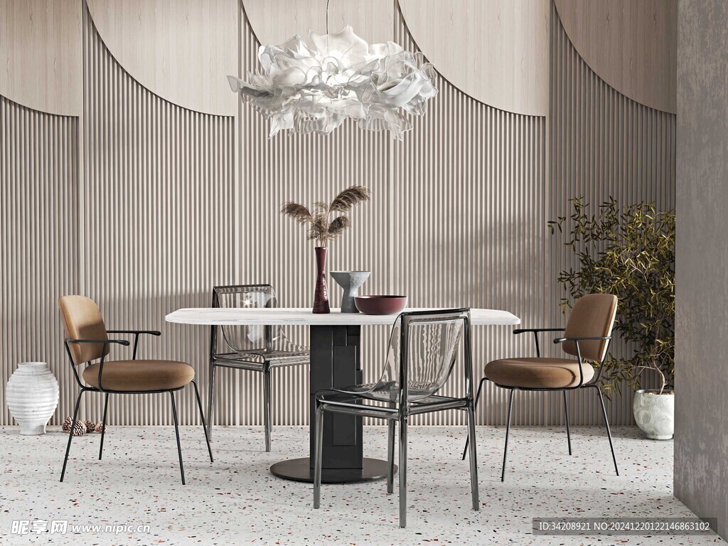 现代简约极简风格餐厅圆桌餐边柜