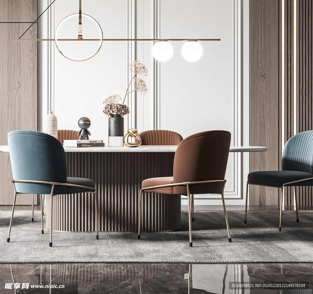 现代简约极简风格餐厅圆桌餐边柜