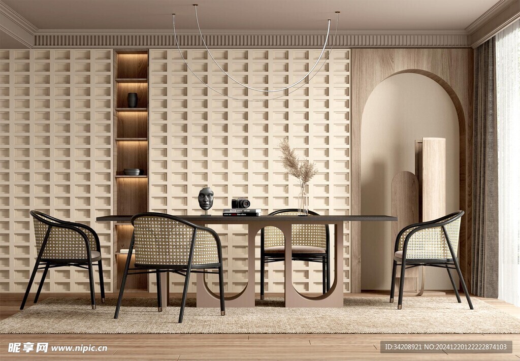 现代简约极简风格餐厅圆桌餐边柜