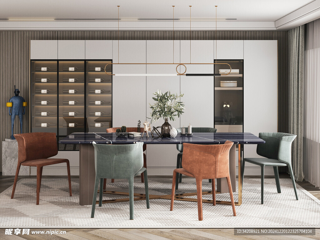 现代简约极简风格餐厅圆桌餐边柜