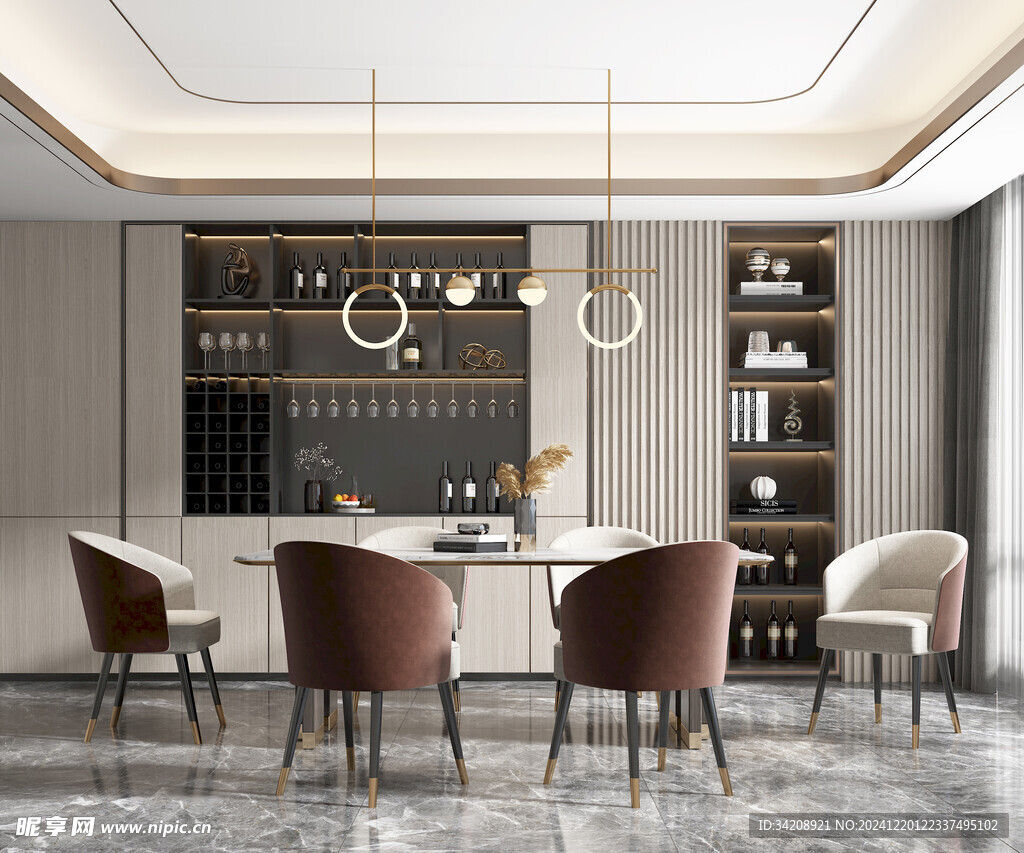 现代简约极简风格餐厅圆桌餐边柜