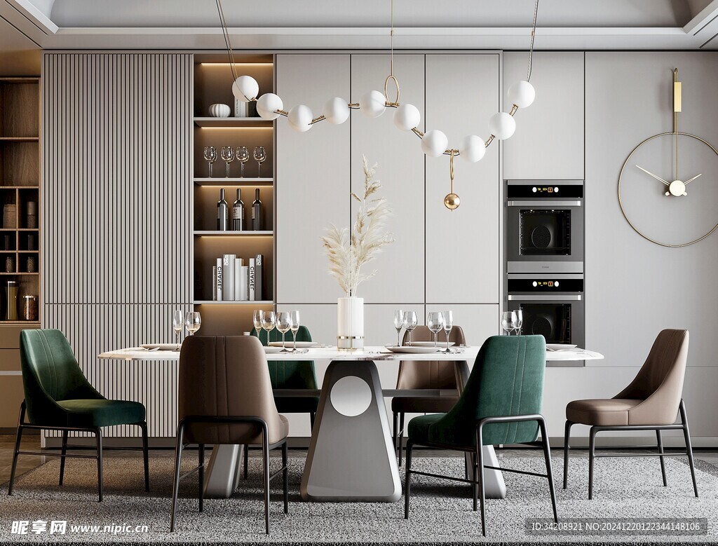 现代简约极简风格餐厅圆桌餐边柜