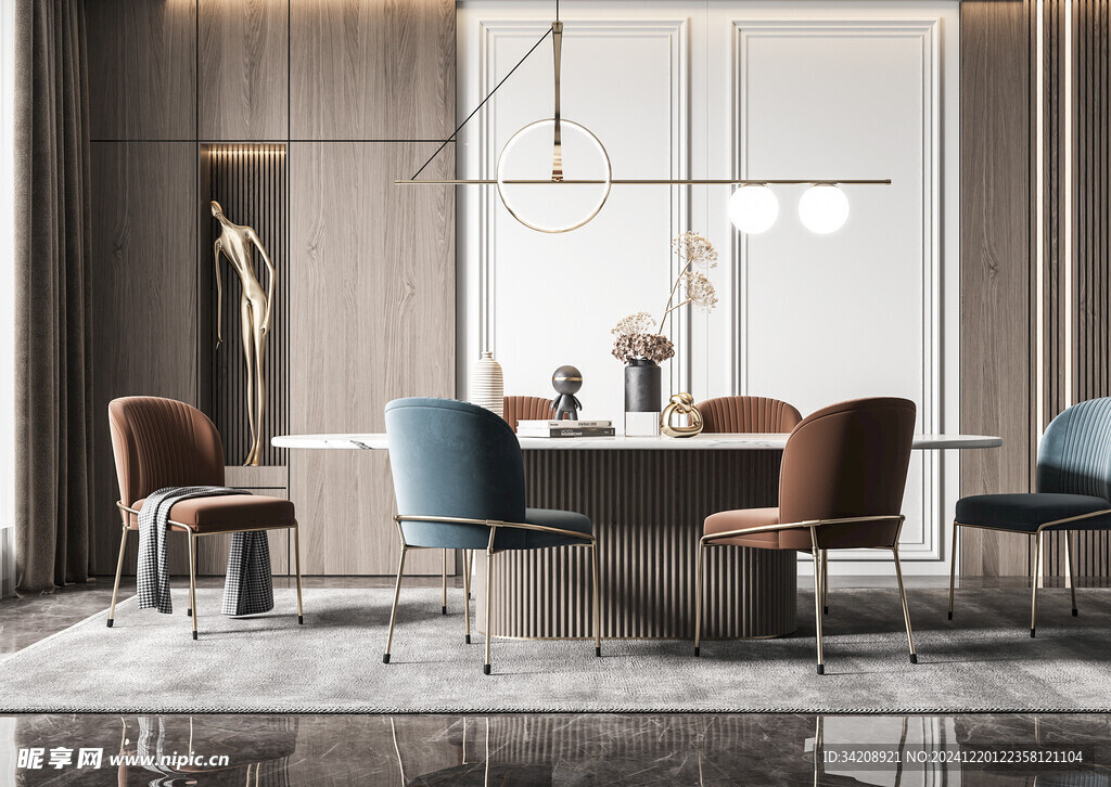 现代简约极简风格餐厅圆桌餐边柜