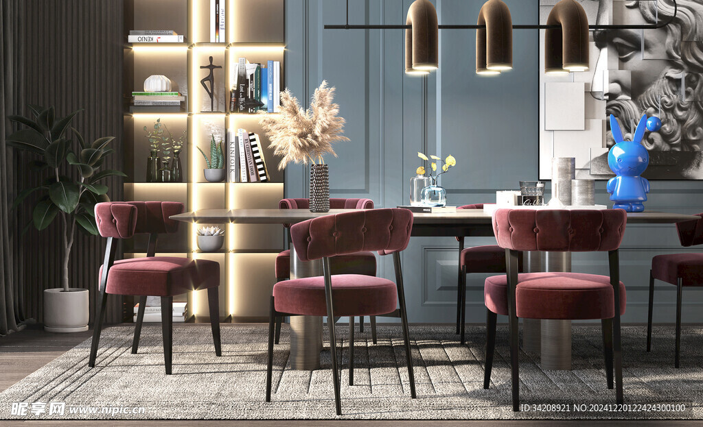 现代简约极简风格餐厅圆桌餐边柜