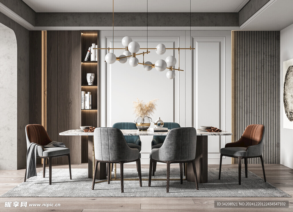 现代简约极简风格餐厅圆桌餐边柜