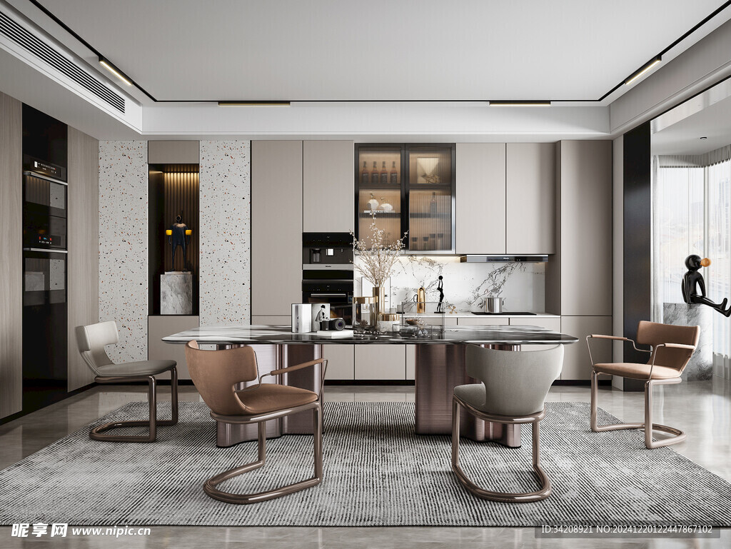 现代简约极简风格餐厅圆桌餐边柜