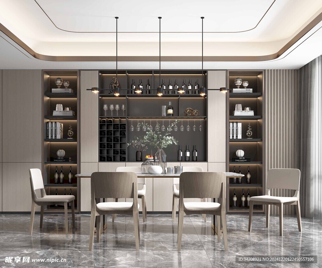 现代简约极简风格餐厅圆桌餐边柜